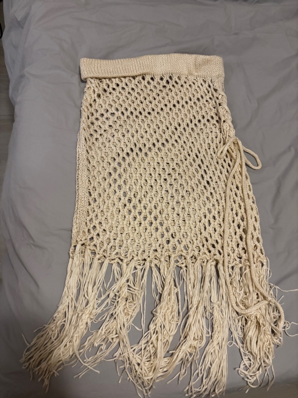 Lulu's Cream Crochet Fringe Midi Skirt